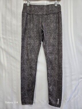 REEBOK LINED ACTIVE PANT GRAY GEOMETRIC PRINT SIZE MEDIUM.